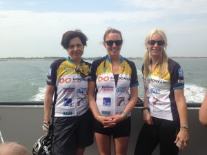 Alison Vellacott with Jane Patterson and Gemma Coles from Gemma on the ‘cycle ferry’ to Zeeland