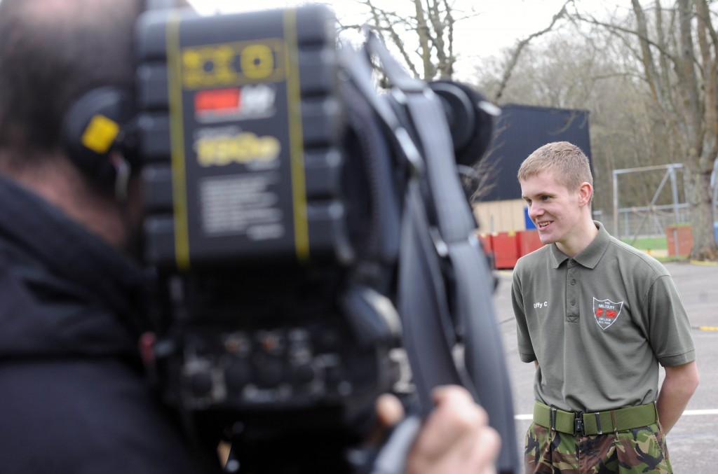 Connor Duffy being interviewed by the media at Farnborough Military Preparation College. Photographer: Terry Morris.